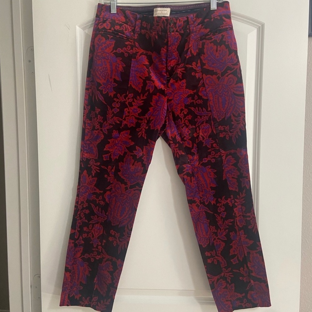 Anthropologie Red and Purple Floral Pants